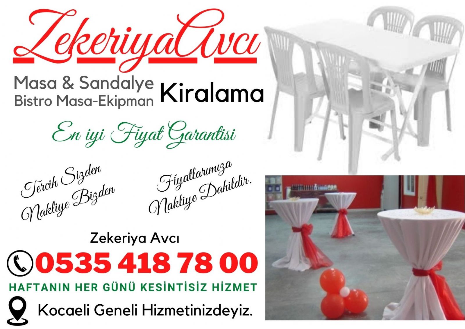 Körfez Mesa Sandalye Bistro Kiralama Kocaeli